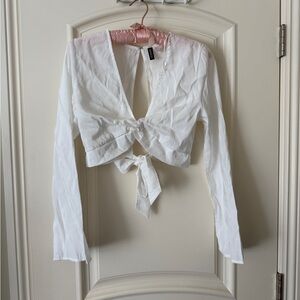 H&M White Tie-back Blouse